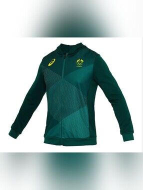 Asics Australia Teal Zip Hoodie with Neon Yellow Accents Sz L Unisex